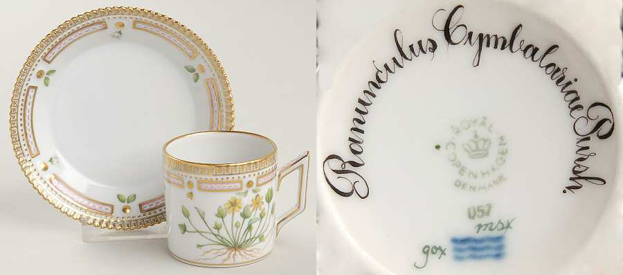 Flora Danica (1961 To Current) Flat Demitasse Cup & Saucer-Ranunculus cymbalariae