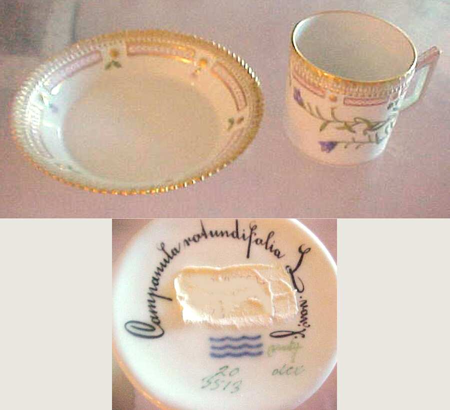 Flora Danica (1961 To Current) Chocolate Cup & Serrated Saucer-Campanula rotundif