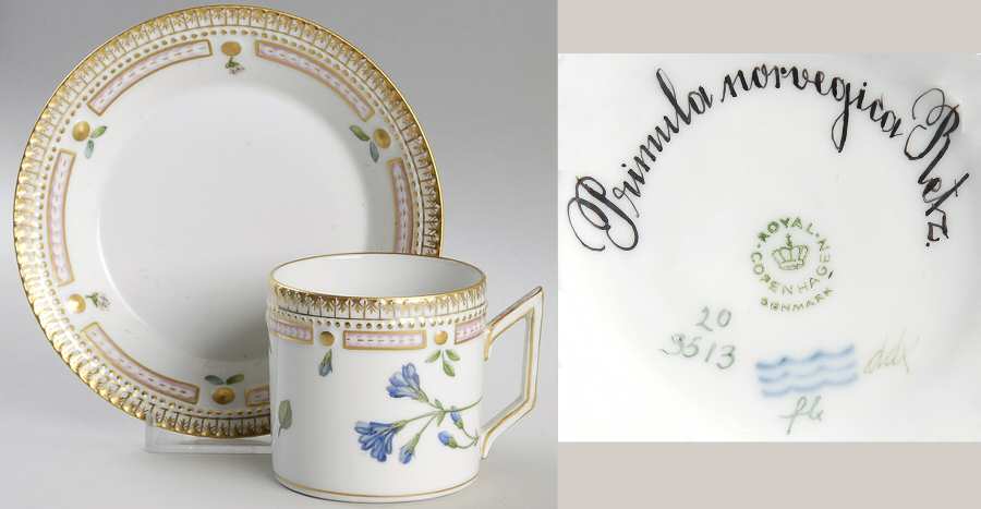 Flora Danica (1961 To Current) Chocolate Cup & Smooth Saucer-Primula norvegica Re