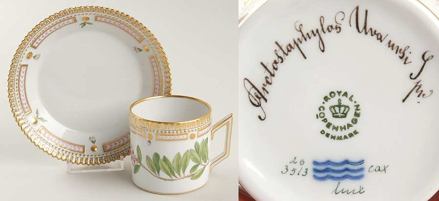 Flora Danica (1961 To Current) Chocolate Cup & Serrated Saucer-Arctostaphylos Uva