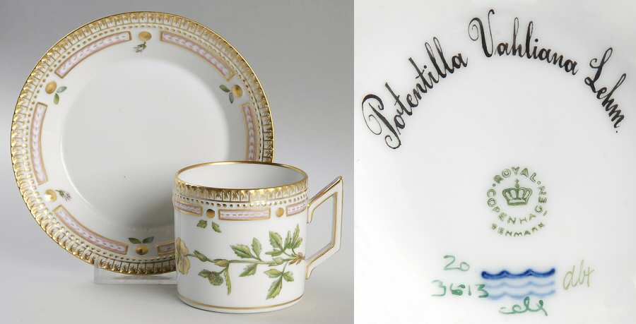 Flora Danica (1961 To Current) Chocolate Cup & Smooth Saucer-Potentilla Vahlaiana