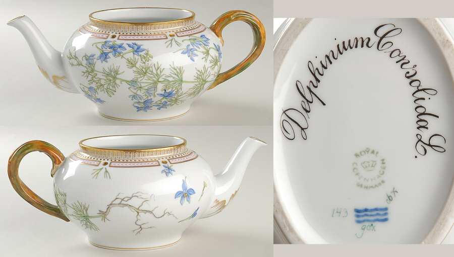 Flora Danica (1961 To Current) Teapot No Lid-Delphinium Consolida L