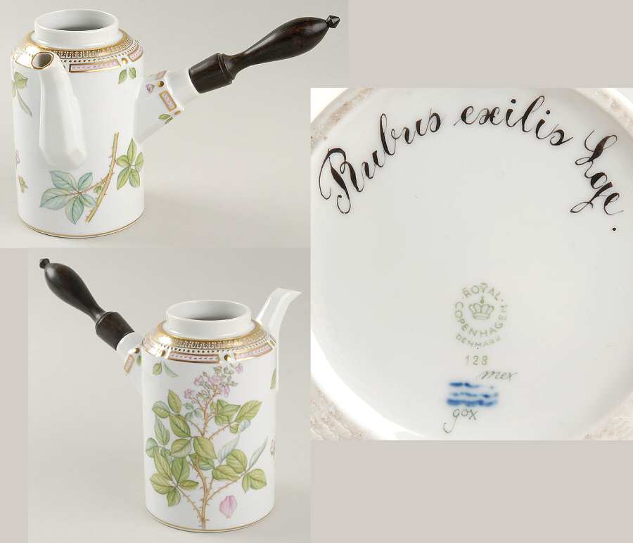 Flora Danica (1961 To Current) Ebony Handle Coffee Pot-No Lid-Rubus exilis Lge