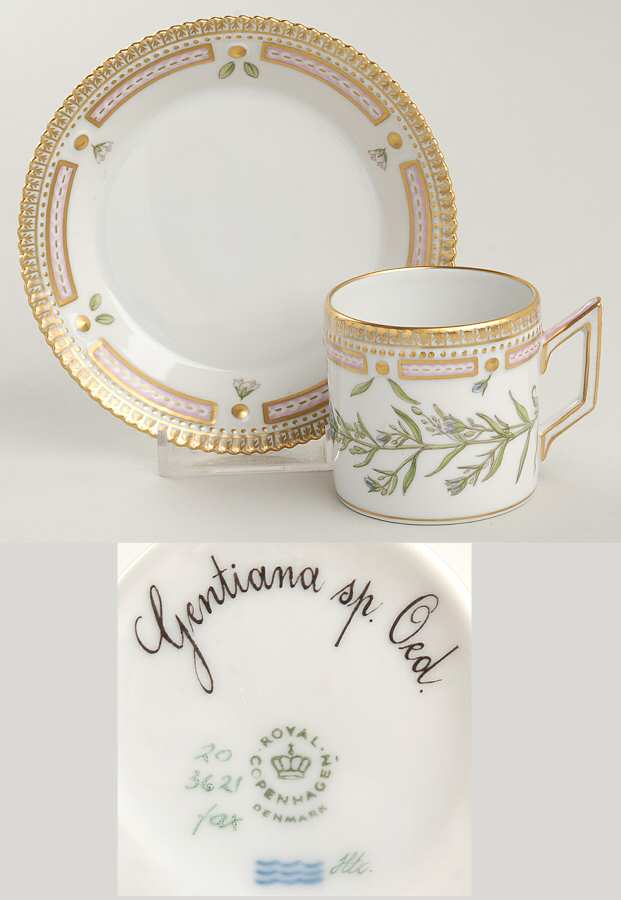 Flora Danica (1961 To Current) Flat Demitasse Cup & Saucer-Gentiana sp Oed