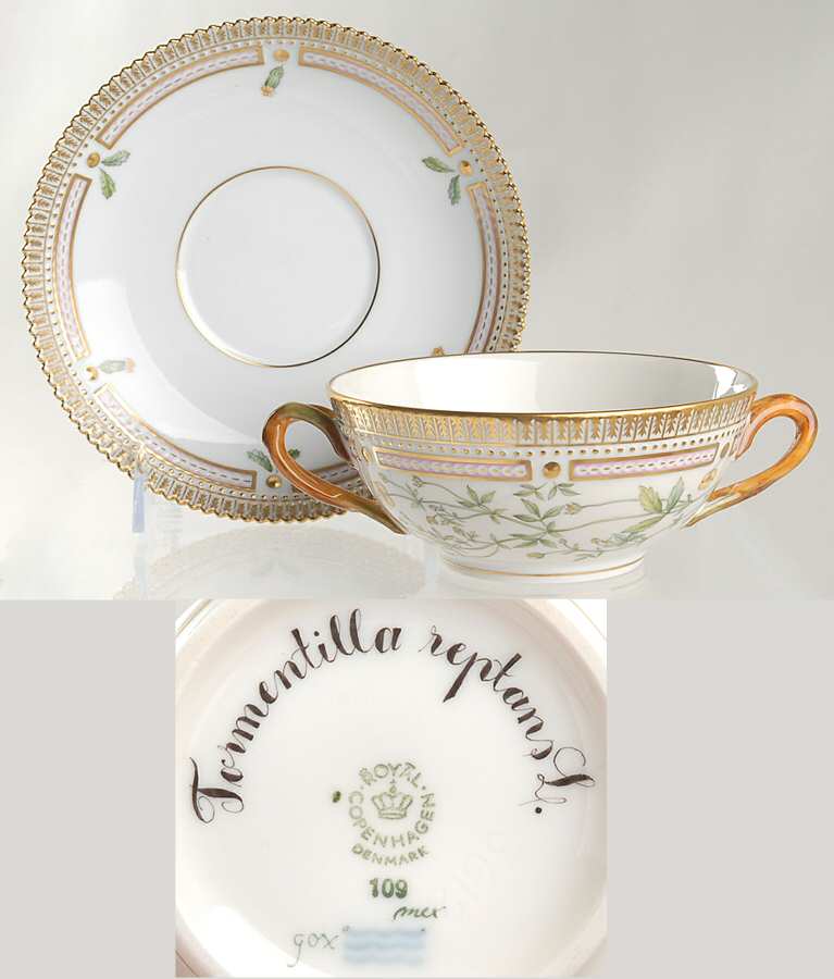 Flora Danica (1961 To Current) Flat Cream Soup & Saucer-Tormentilla reptans L