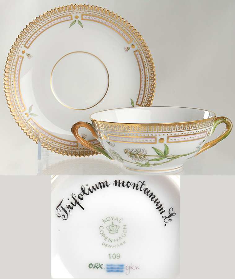 Flora Danica (1961 To Current) Flat Cream Soup & Saucer-Trifolium montanum L