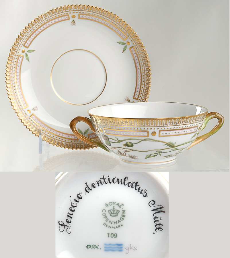 Flora Danica (1961 To Current) Flat Cream Soup & Saucer-Senecio denticulatus Mull