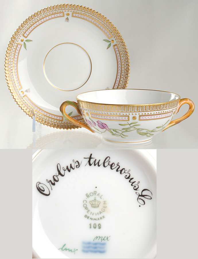 Flora Danica (1961 To Current) Flat Cream Soup & Saucer-Orobus tuberosus L