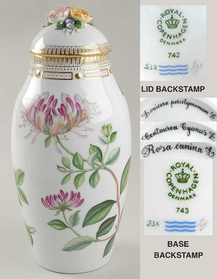 Flora Danica (1961 To Current) 13" Large Covered Vase-Summer-Lon Per, Cen Cya, Ro