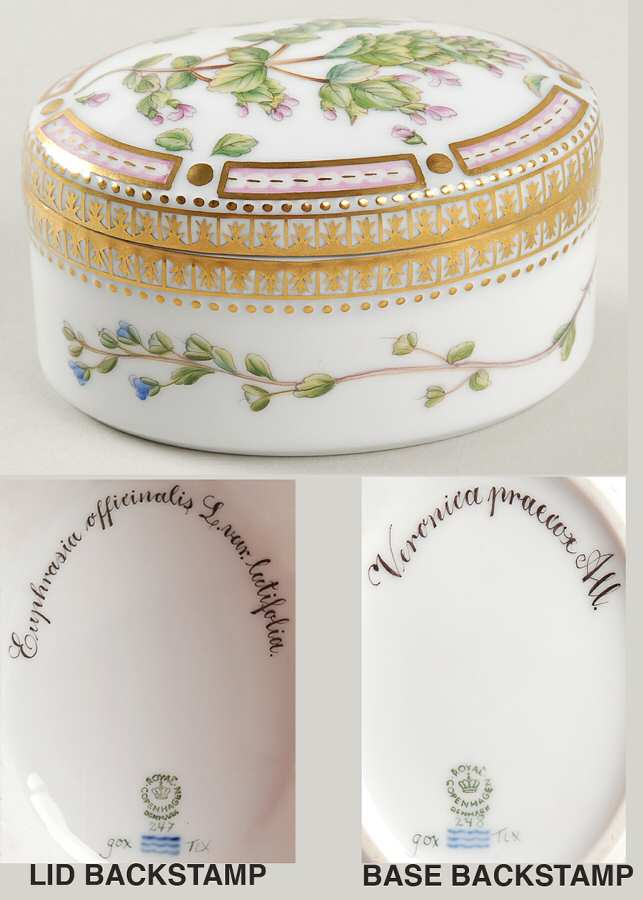 Flora Danica (1961 To Current) Small Oval Box & Lid-Euphrasia off & Veronica prae
