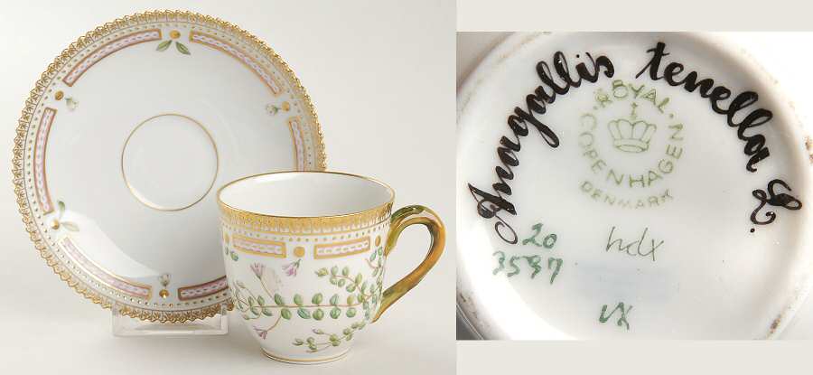 Flora Danica (1961 To Current) Flat Cup & Saucer Set-Anagallis tenella L