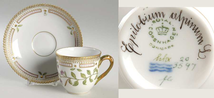 Flora Danica (1961 To Current) Flat Cup & Saucer Set-Epilobium alpinum L