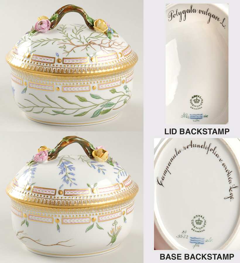 Flora Danica (1961 To Current) Large Sugar Bowl & Lid-Polygala vulgare & Campanul