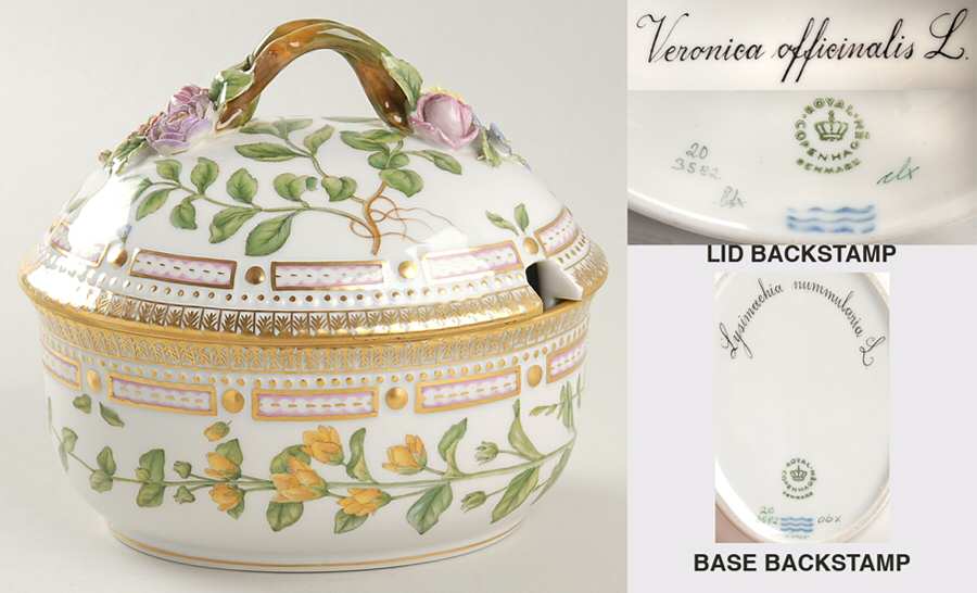 Flora Danica (1961 To Current) Large Sugar Bowl & Lid-Veronica officinalis & Lysi