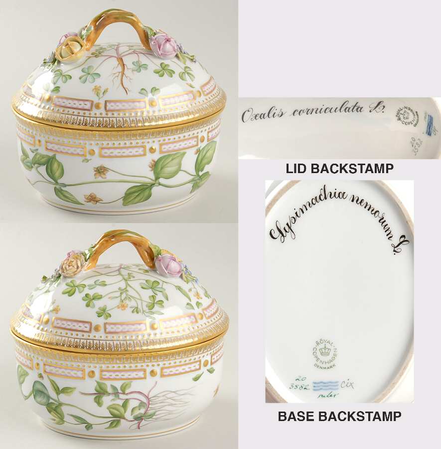 Flora Danica (1961 To Current) Large Sugar Bowl & Lid-Oxalis corniculata & Lysima