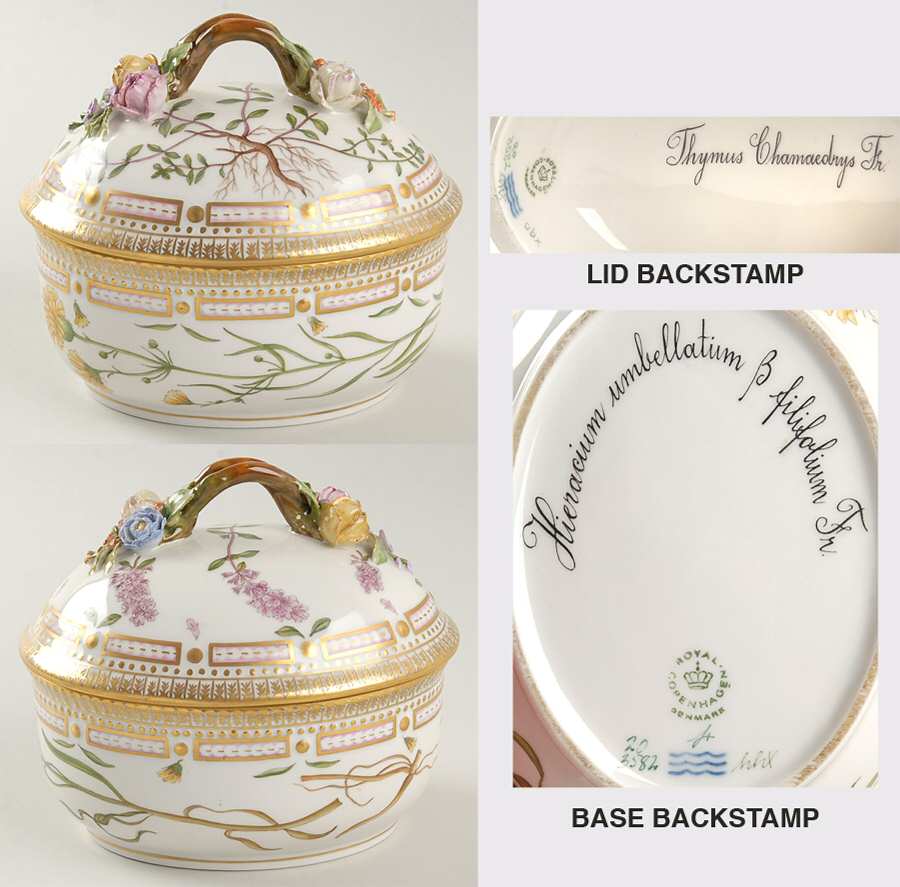 Flora Danica (1961 To Current) Large Sugar Bowl & Lid-Thymus chamaedrys & Hieraci