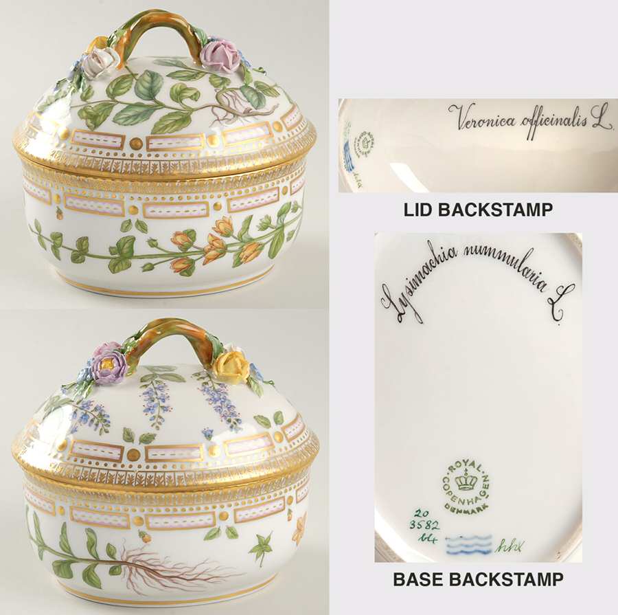 Flora Danica (1961 To Current) Large Sugar Bowl & Lid-Veronica officinalis & Lysi