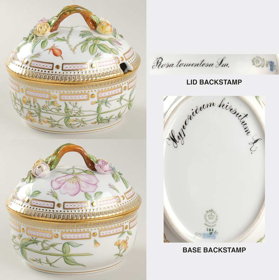 Flora Danica (1961 To Current) Large Sugar Bowl & Lid-Rosa tomentosa & Hypericum
