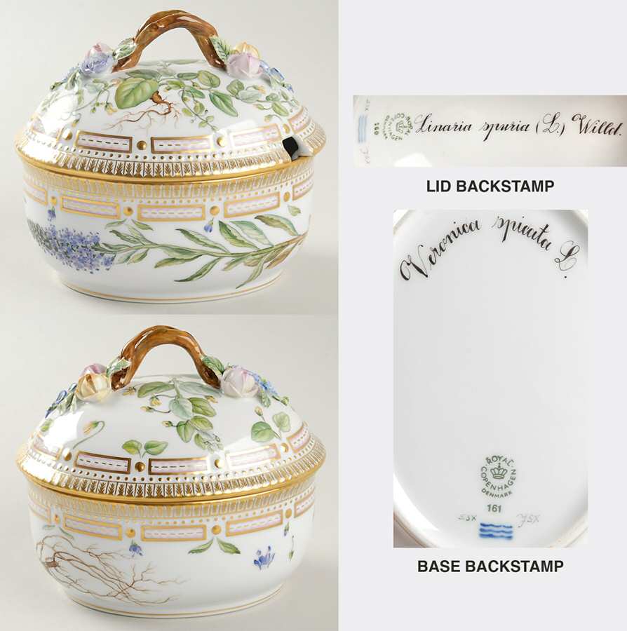 Flora Danica (1961 To Current) Large Sugar Bowl & Lid-Linaria spuria & Veronica s