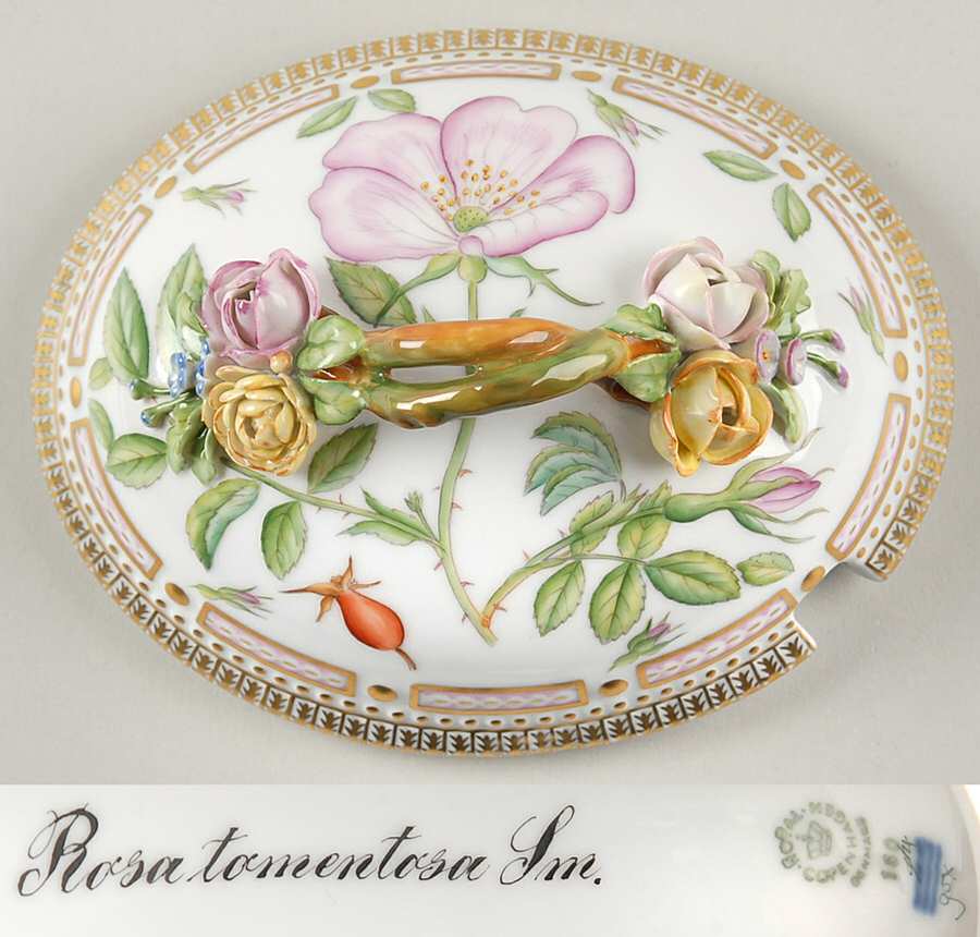 Flora Danica (1961 To Current) Lid for Large Sugar Bowl-Rosa tomentosa Sm