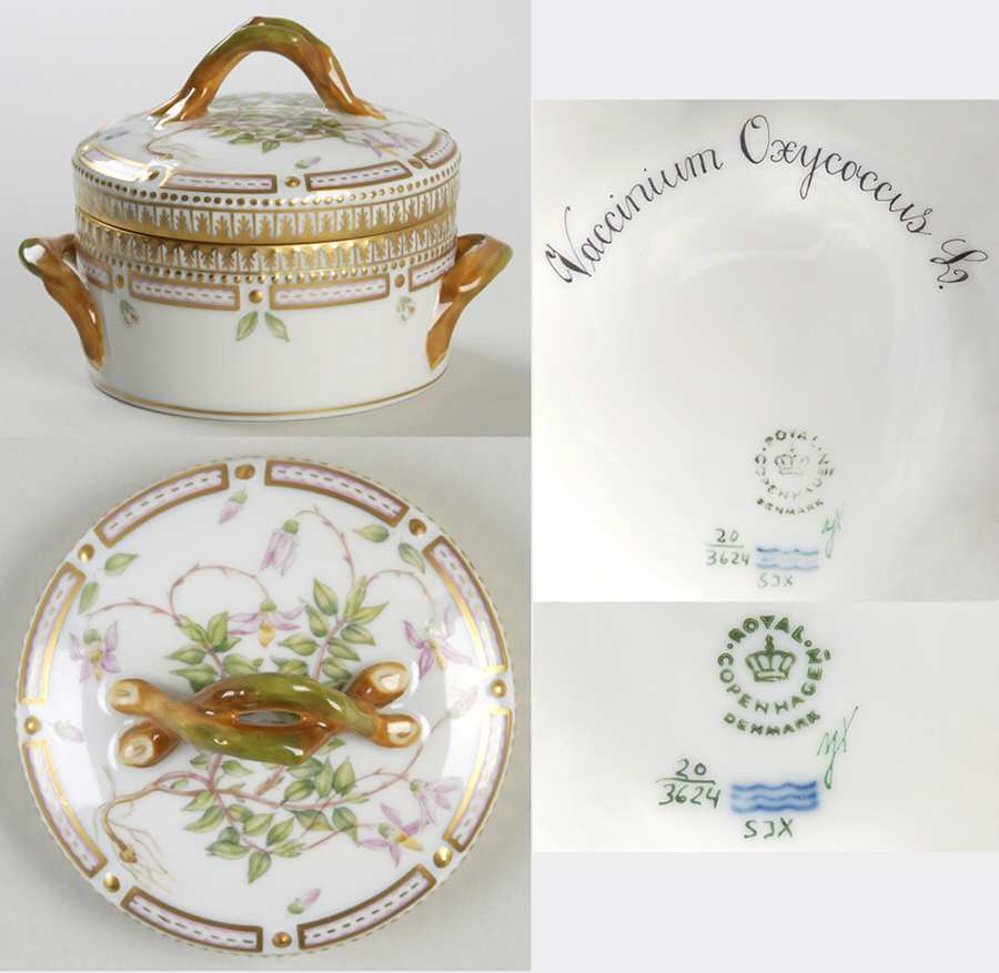 Flora Danica (1961 To Current) Small Sugar Bowl & Lid-Vaccinium Oxycoccus L