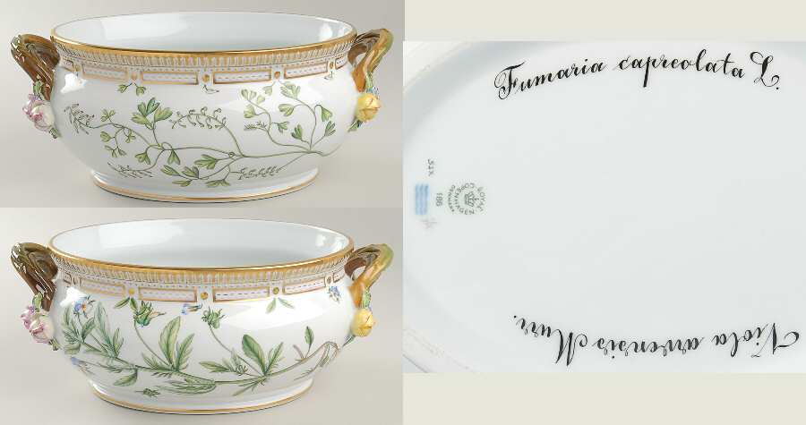 Flora Danica (1961 To Current) 4Qt Oval Tureen No Lid-Fumaria capr,Viola arvensis