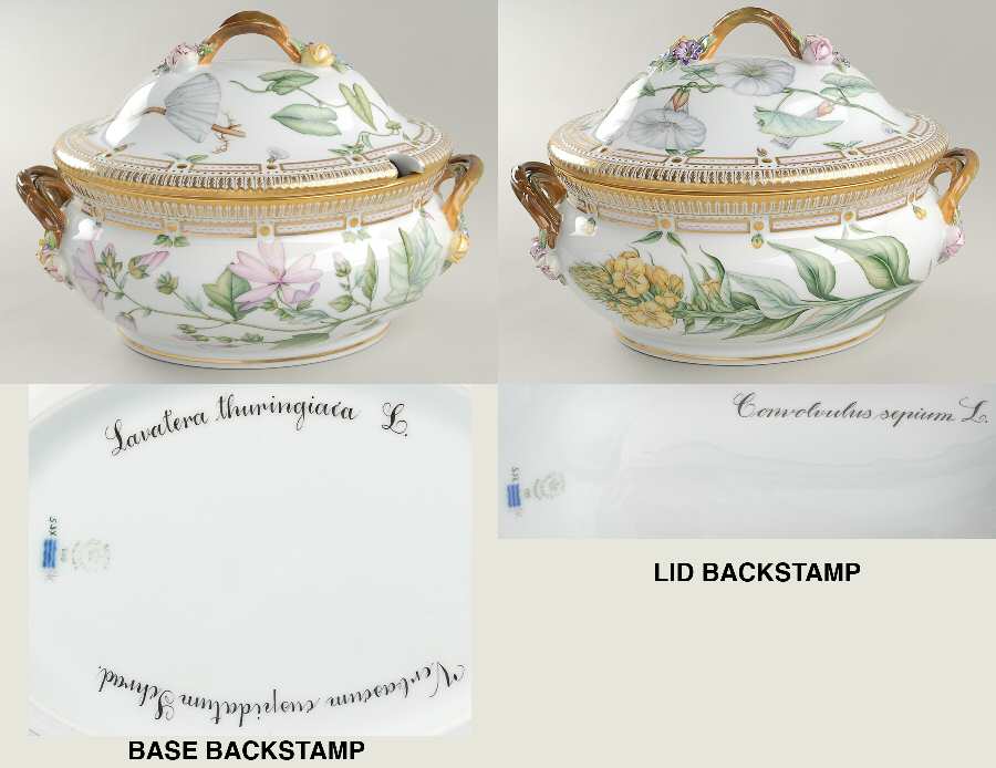 Flora Danica (1961 To Current) 5Qt Oval Tureen & Lid-Lavatera thur, Convol sepium