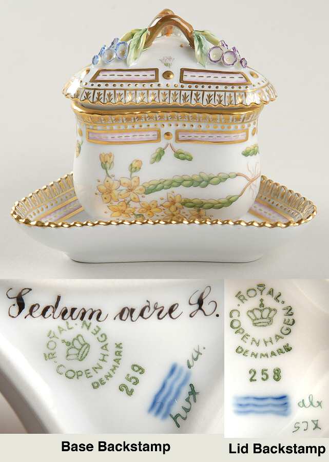 Flora Danica (1961 To Current) Triangular Custard Cup, Saucer & Lid-Sedum acre L