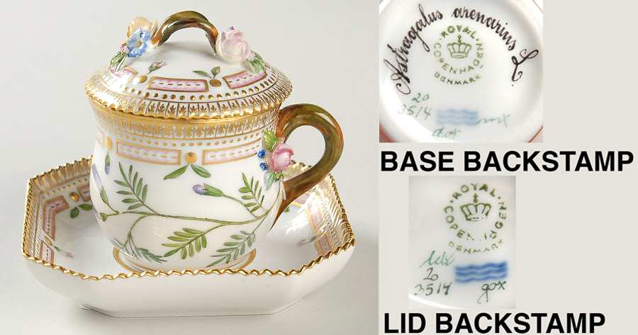 Flora Danica (1961 To Current) Round Custard Cup, Saucer & Lid-Astragalus arenari