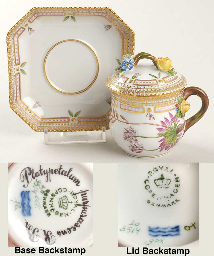Flora Danica (1961 To Current) Round Custard Cup, Saucer & Lid-Platypetalum purpu