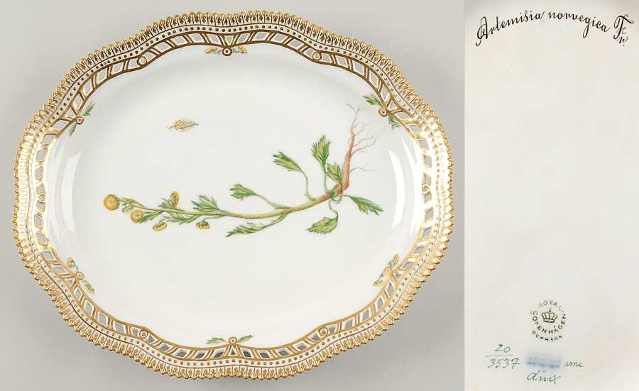 Flora Danica (1961 To Current) 10" Oval Fruit Stand-Artemisia norvegica Fr by Royal Copenhagen