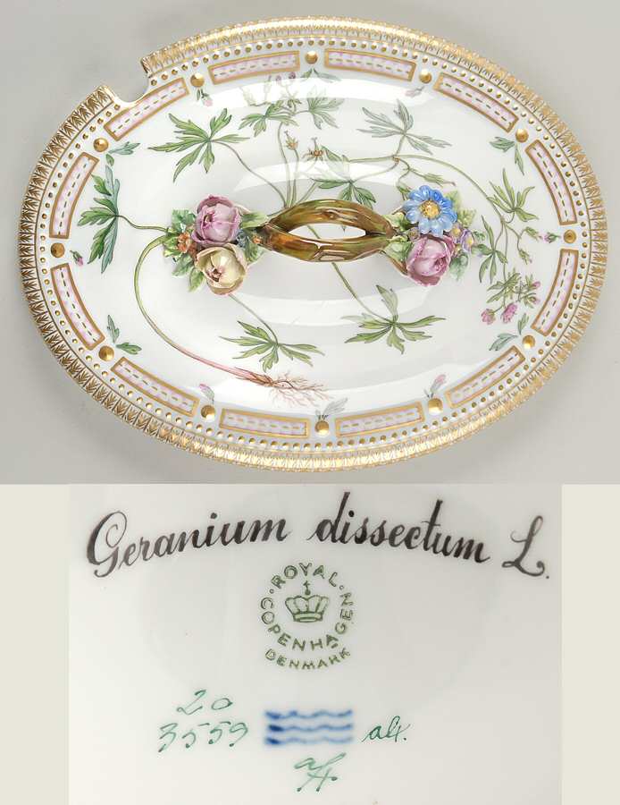 Flora Danica (1961 To Current) Lid for 4 Quart Oval Tureen-Geranium disseetum L.