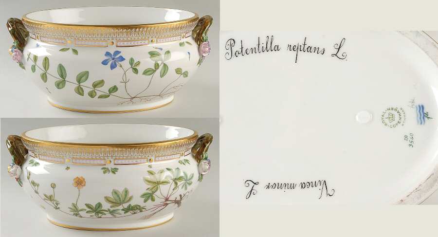 Flora Danica (1961 To Current) 5qt Oval Tureen No Lid-Vinca Minor, Potentilla Rep
