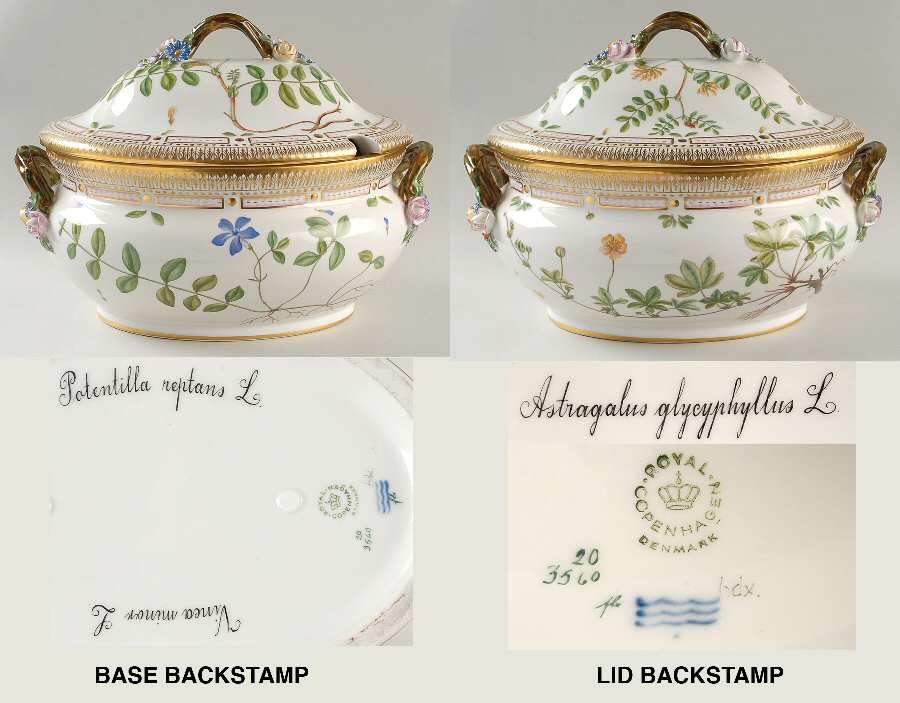 Flora Danica (1961 To Current) 5Qt Oval Tureen & Lid-Vinca m,Potentilla r,Astraga
