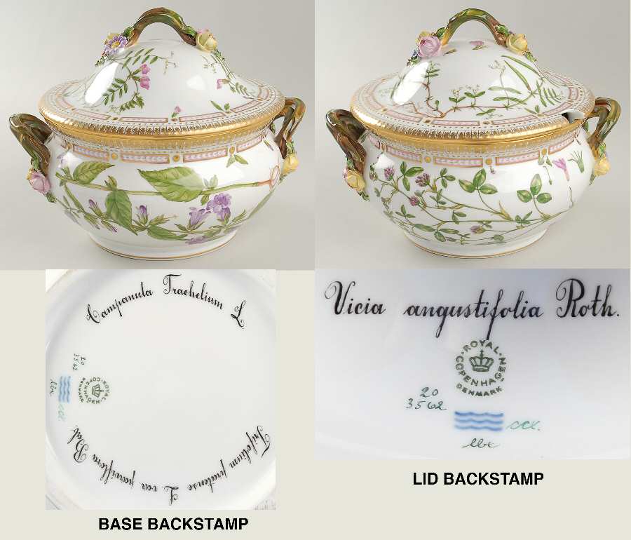 Flora Danica (1961 To Current) 3 Qt Tureen w/Lid-Campan tra, Trifolium Prat,Vicia