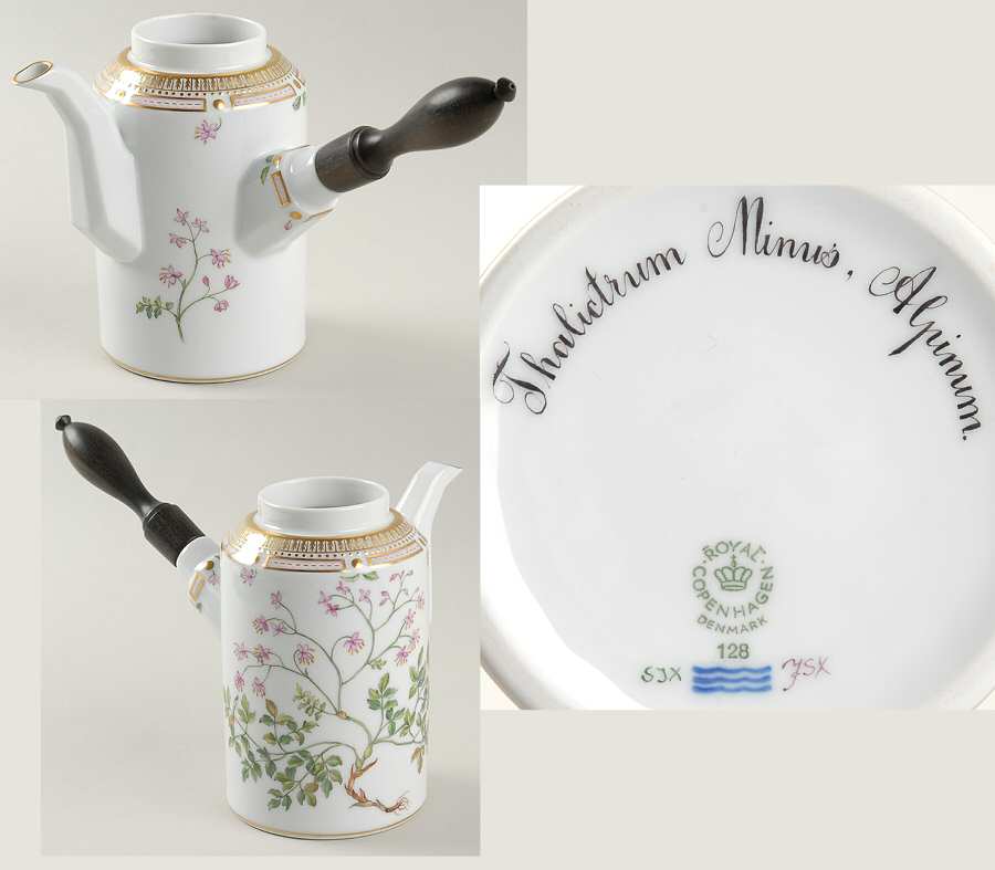 Flora Danica (1961 To Current) Ebony Handle Coffee Pot-No Lid-Thalictrum Minus Al