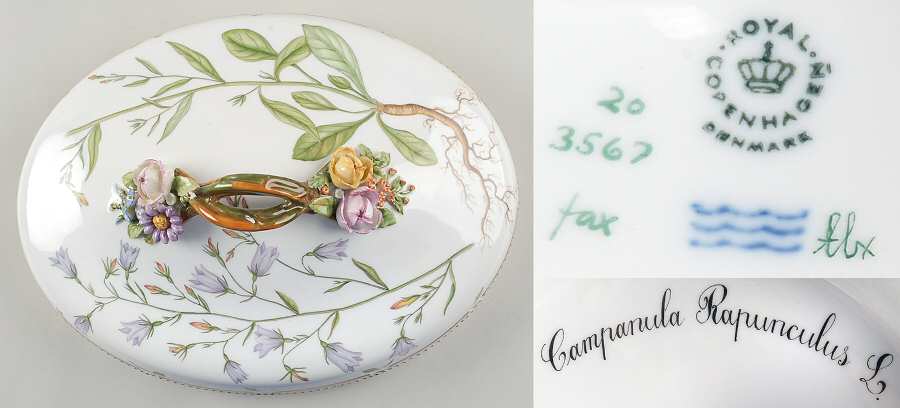 Flora Danica (1961 To Current) Lid for Oval Vegetable-Campanula Rapunculus L