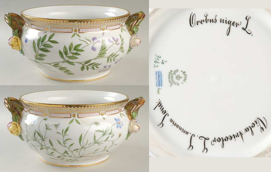 Flora Danica (1961 To Current) 3 Qt Tureen No Lid-Orbbus niger,Viola tricolor L S