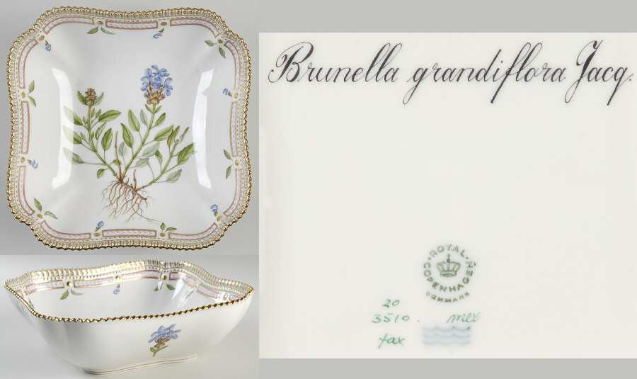 Flora Danica (1961 To Current) 8" Square Salad Serving Bowl-Brunella grandiflora