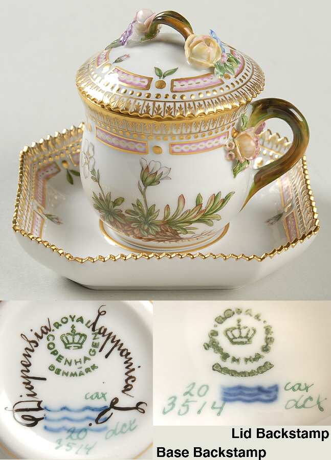Flora Danica (1961 To Current) Round Custard Cup, Saucer & Lid-Diapensia lapponic