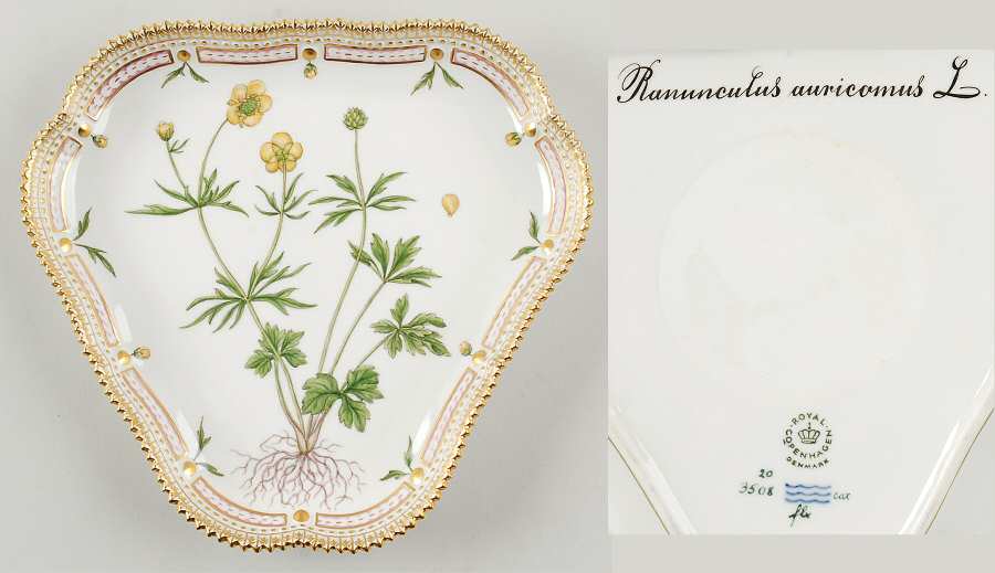 Flora Danica (1961 To Current) 9" Triangular Cake Plate-Ranunculus auricomus L