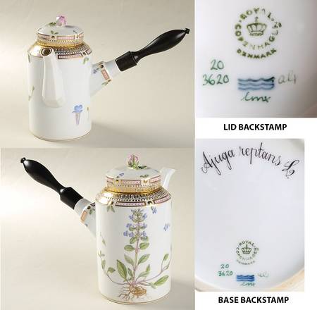 Flora Danica (1961 To Current) Ebony Handle Coffee Pot & Lid-Ajuga reptans L.