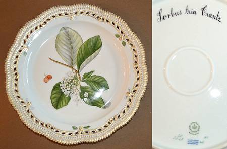 Flora Danica (1961 To Current) 13" Round Pierced Platter-Sorbus Aria Crantz