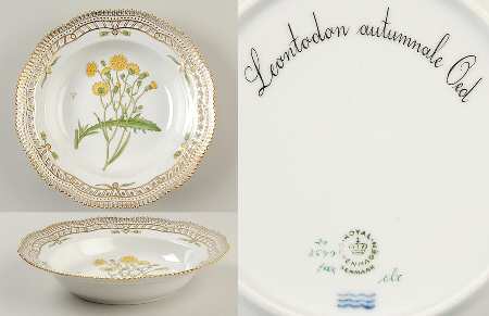 Flora Danica (1961 To Current) Pierced Large Rim Soup Bowl-Leontodon autumnale Oe