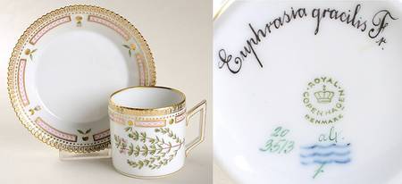 Flora Danica (1961 To Current) Chocolate Cup & Serrated Saucer-Euphrasia gracilis