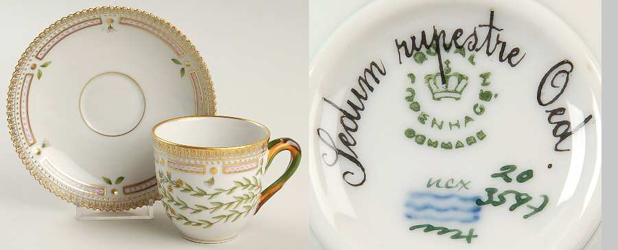 Flora Danica (1961 To Current) Flat Cup & Saucer Set-Sedum rupestre Ord.