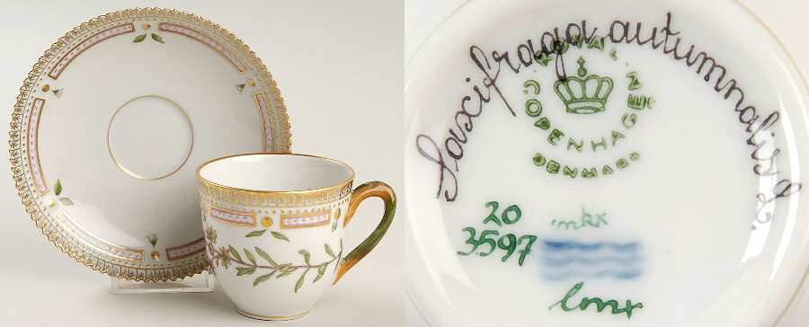 Flora Danica (1961 To Current) Flat Cup & Saucer Set-Sascifraga autumnalis L.