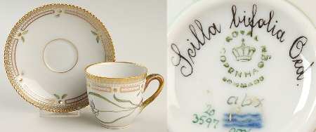 Flora Danica (1961 To Current) Flat Cup & Saucer Set-Scilla bifolia Ord.