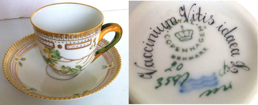 Flora Danica (1961 To Current) Flat Cup & Saucer Set-Vaccinium Vitis idaea L.