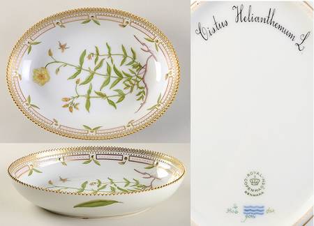 Flora Danica (1961 To Current) 9" Oval Salad Serving Bowl-Cistus Helianthemum L